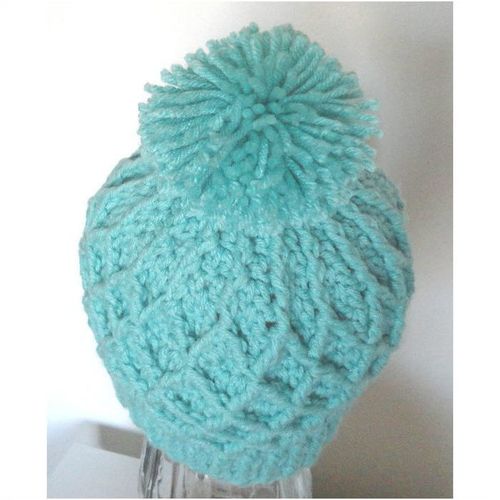 Ski hat #g child pom pom trellis crochet 20 inch circumference winter head wear