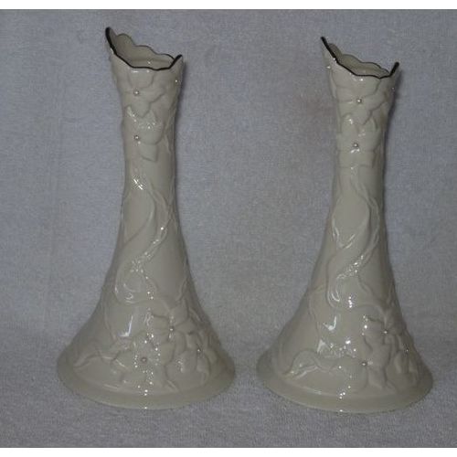 Lenox Cherish Pattern 8 inch Porcelain Wedding Candlestick Pair Ivory Color