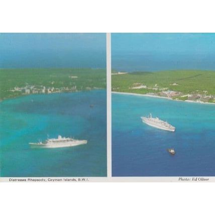 Cayman Islands Distresses Rhapsody BWI Ship Liner Tug Boat Release Postcard