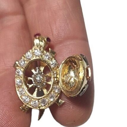 New Multi Tone 3D Lucky 1 inch Large Turtle Earrings Real 14K Gold 13.8 Grams