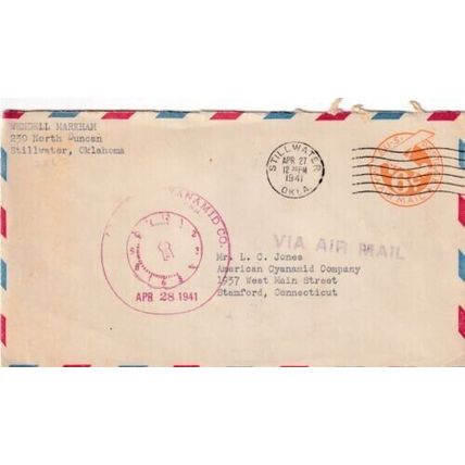 United States 1941 Stillwater OKLA-Stamford CONN Cover Stillwater cancel typed