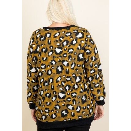 Plus Size Cozy Animal Mir Print With Brush Button Up Cardigan
