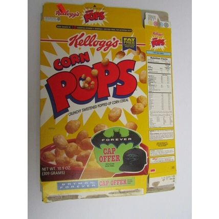 Kelloggs Corn Pops Empty Cereal Box 1995 Batman Forever Cap Offer.