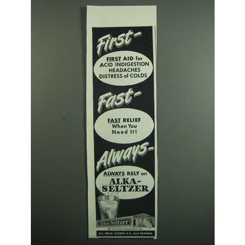 1951 Alka-Seltzer Medicine Ad - First Fast