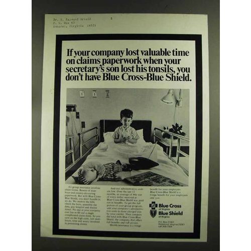 1972 Blue Cross Blue Shield Ad - Son Lost Tonsils