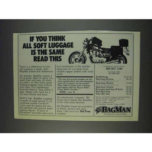 1982 Bagman Motorcycle Bags Ad - If You Think