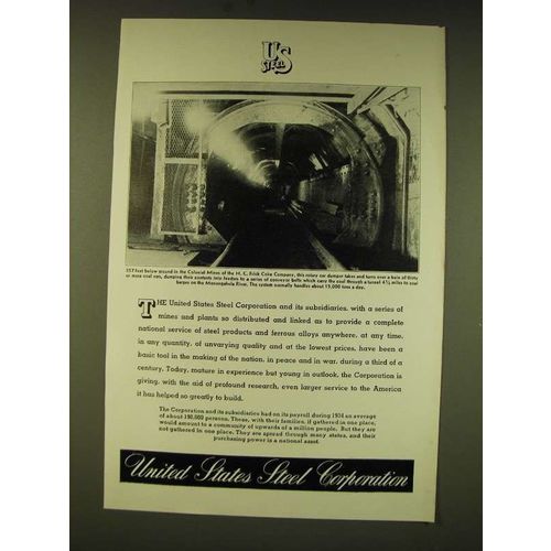 1935 United States Steel Corporation Ad - 357 feet below ground Colonial Mines