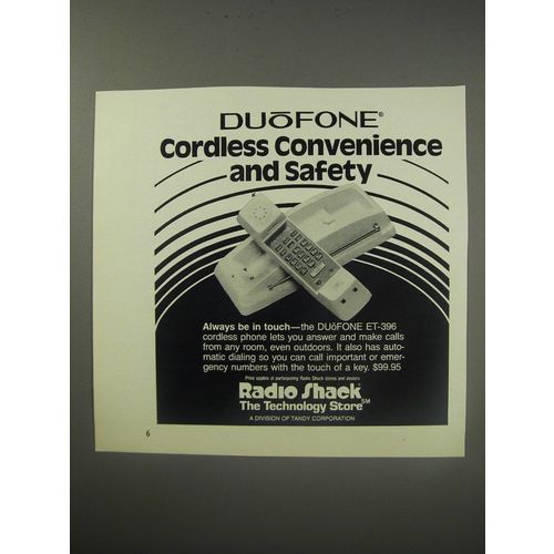 1990 Radio Shack DUoFONE ET-396 Telephone Ad - Convenience and Safety