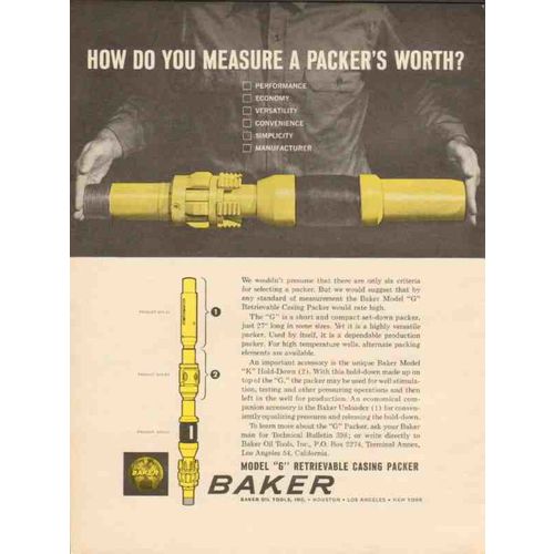 BAKER OIL TOOLS 1962 measure packers worth drilling casing vintage ad
