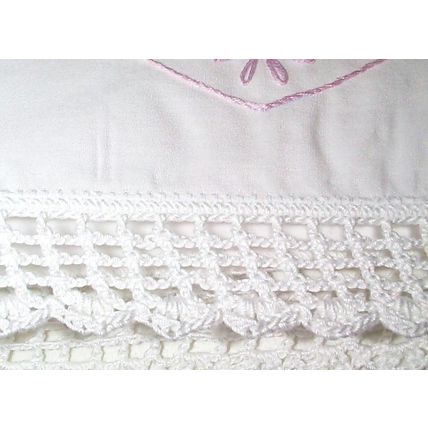 Crochet and Embroidered Pillowcases - - Heart & Rose - - Pair - - Standard Size
