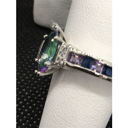Colorful Elliptical Marquise Cut Zircon Ring #61 USA Seller