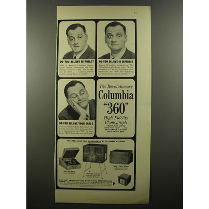 1954 Columbia 360 High Fidelity Phonograph Advertisement - Art Carney