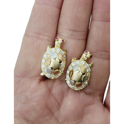 New Multi Tone 3D Lucky 1 inch Large Turtle Earrings Real 14K Gold 13.8 Grams