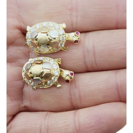 New Multi Tone 3D Lucky 1 inch Large Turtle Earrings Real 14K Gold 13.8 Grams