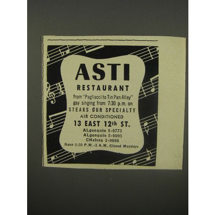 1956 Asti Restaurant Advertisement