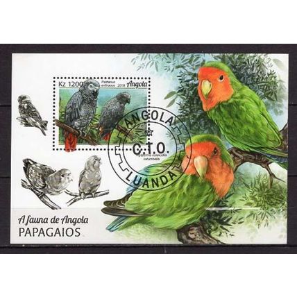 Angola OISEAUX LES PERROQUETS BLOC OBLITERE ( USED )