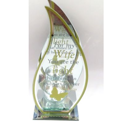 Wife Glass Memorial Tealight Holder Glass Double 20 CM with Verse Grief