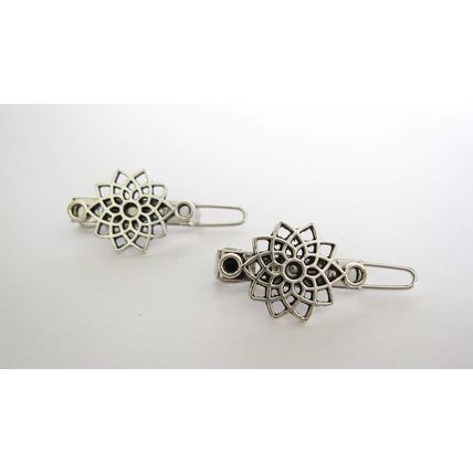 Extra tiny small silver metal flower shape hair pin clip barrette (set of two)