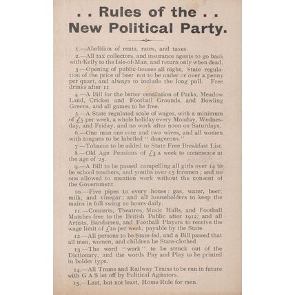 Rules Of The New Political Party Antique Politics Tax Smoking Postcard