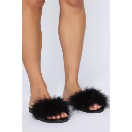 Women's Fur Slide Sandals (Black, 8)
