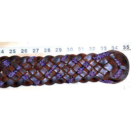 Vintage Motif 56 Women's Braided Belt Brown Small Genuine Leather Brass Buckle