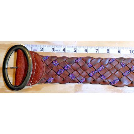 Vintage Motif 56 Women's Braided Belt Brown Small Genuine Leather Brass Buckle