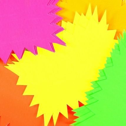 120x NEON FLASH STARS Retail Market Stall Price Sale Label Tag Shop Display Note