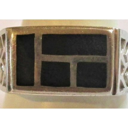 Antique Vintage 1960-s Sterling Silver Onyx Signet Ring UK R 1/2 , US 9 3/4
