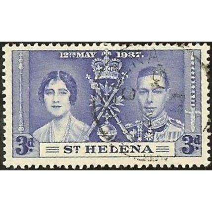 St Helena KGVI 1937 Coronation 3d Blue Used SG 130 Sc 117 CD 302 stamp royalty