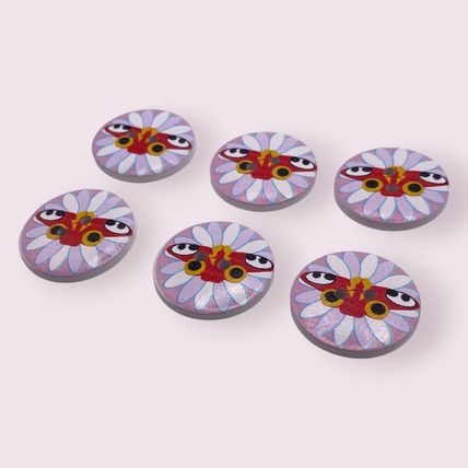 6Pcs Button Wooden Round Red Butterfly Pattern 25mm 2 Hole Sewing Knitting Craft