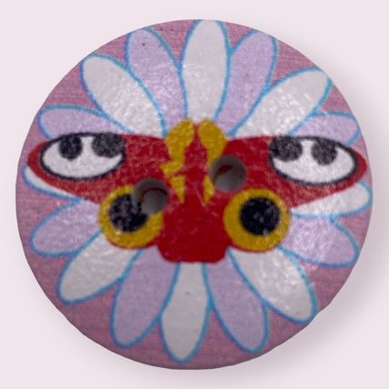 6Pcs Button Wooden Round Red Butterfly Pattern 25mm 2 Hole Sewing Knitting Craft