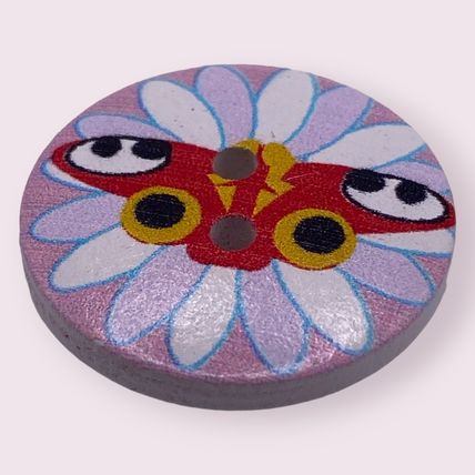 6Pcs Button Wooden Round Red Butterfly Pattern 25mm 2 Hole Sewing Knitting Craft