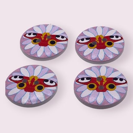 6Pcs Button Wooden Round Red Butterfly Pattern 25mm 2 Hole Sewing Knitting Craft