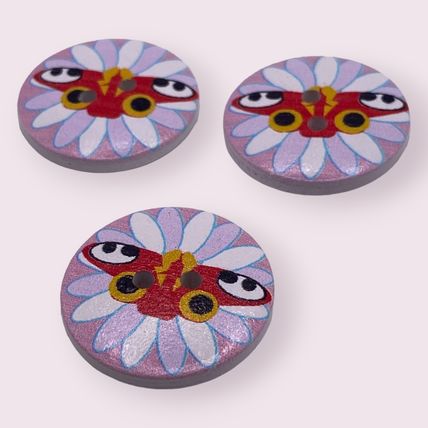 6Pcs Button Wooden Round Red Butterfly Pattern 25mm 2 Hole Sewing Knitting Craft