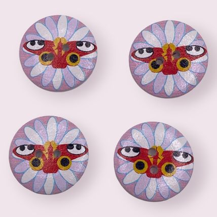 6Pcs Button Wooden Round Red Butterfly Pattern 25mm 2 Hole Sewing Knitting Craft