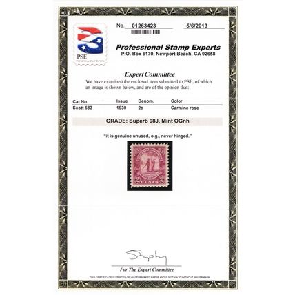 683, Mint Superb NH 2¢ - With Graded 98J JUMBO PSE Certificate - Stuart Katz