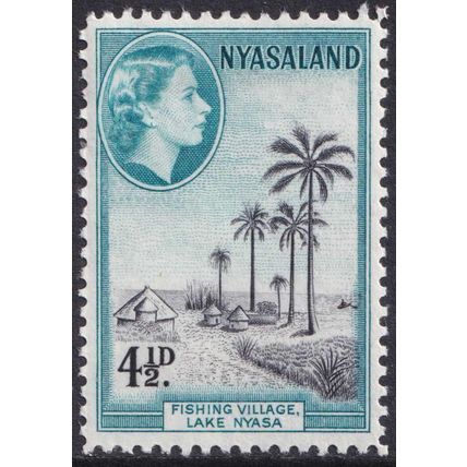 Nyasaland QEII 1953-54 4 1/2d Black Light Blue Fishing Village SG179 Mint MH