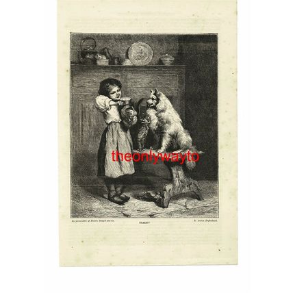 Shares!, Girls With Cat & Dog, H A Duffenbach, Book Illustration (Print), 1875