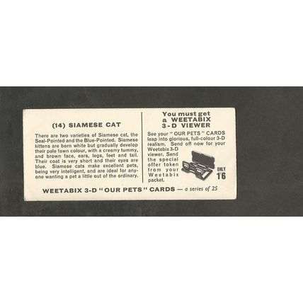 Weetabix 3D Cards 1961 Our Pets #14 Siamese Cat
