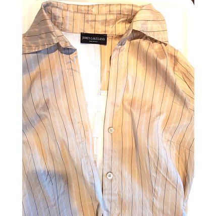 James Lakeland Shirt Dress Silk Gold Pinstripe Embroidery Size S 8 UK