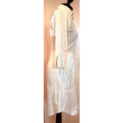 James Lakeland Shirt Dress Silk Gold Pinstripe Embroidery Size S 8 UK