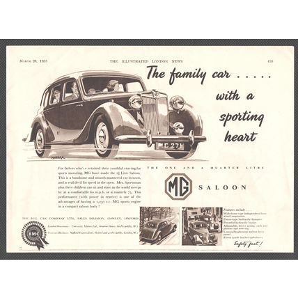 BMC MG SALOON The family car :- Original Vintage 1953 Magazine Advert POST FREE