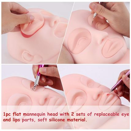 Microblading Practice Kit with Skin, Eyebrow Tattoo Kit, Flat Mannequin Head Lip