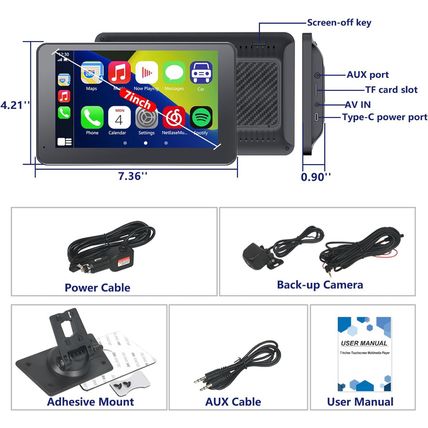 Wireless Car Stereo with Apple Carplay/Android Auto, Portable Touch Screen Car R