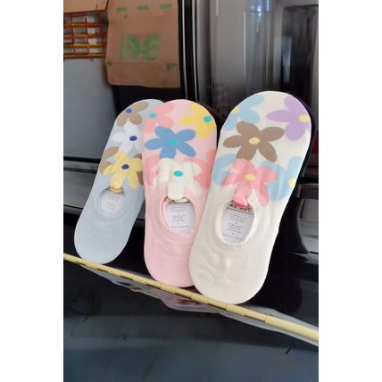Pink Cute Floral Print No Show Socks