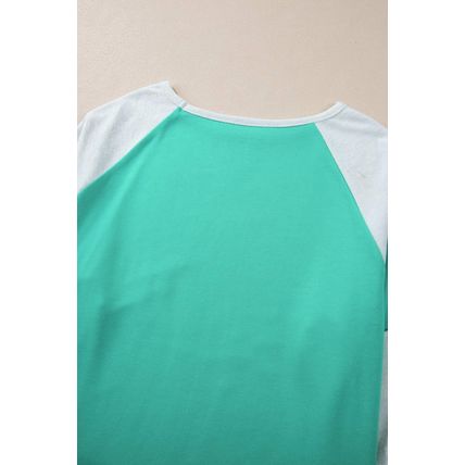 Aruba Blue Colorblock Patchwork Cross Seam Plus Sweatshirt