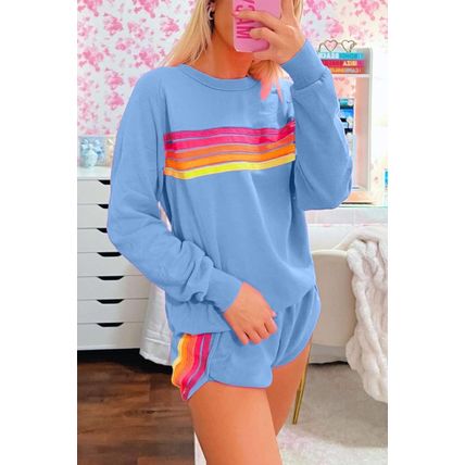Beau Blue Striped Accent Pullover and Shorts Two Piece Casual Set