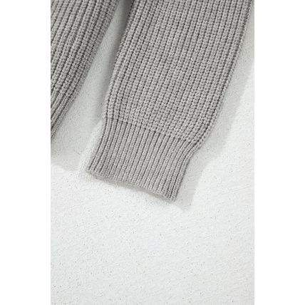 Philippine Gray Ribbed Knit Bow Front Buttoned Cardigan