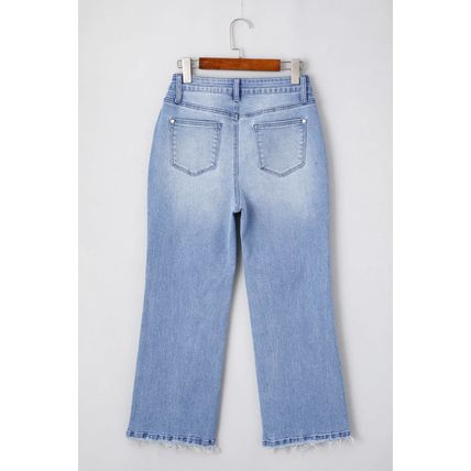 Beau Blue Mineral Wash Raw Hem High Waist Flared Jeans