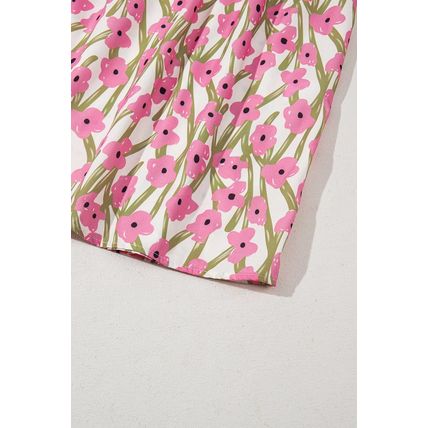 Pink Plus Size Ruffle Trim Square Neck High Waist Floral Maxi Dress